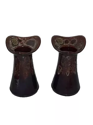 Buy Vintage Pair Of Kernewek Cornwall Pottery Brown Glazed Vases • 15£