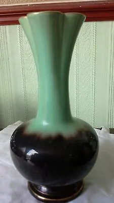 Buy Retro West German FOREIGN Art Pottery VASE - Fluted Top -Green / Brown Glaze-vgc • 12.95£