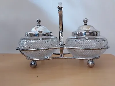 Buy Vintage Table Serving Set Glass Bowls With Lids On Stand • 24.99£