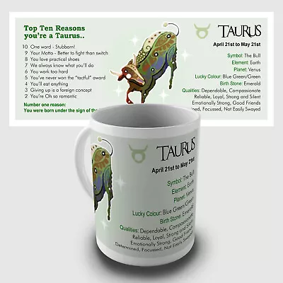 Buy Taurus Zodiac Gift Mug - Showing Key Characteristics Of The Star Sign • 5.99£