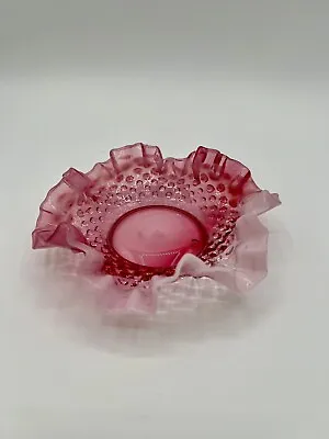 Buy Fenton Hobnail Candy Dish Bowl Pink Cranberry Opalescent Glass Ruffled 6.5  • 21.43£