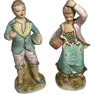 Buy Porcelain Bisque Figurine FRENCH MAN & WOMAN Victorian Country Made In Japan 7” • 14.47£