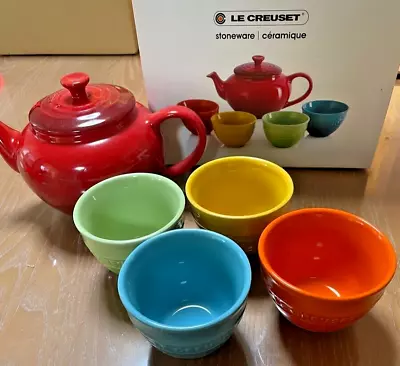 Buy Le Creuset Teapot Set Rainbow Teapot Cups Set Of 4 Stoneware 600ml NIB • 115.56£