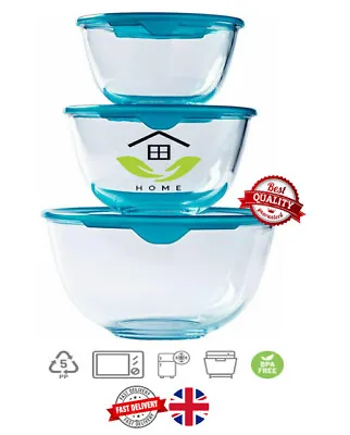 Buy Pyrex Mixing Bowl Set With Lids 05L / 1L / 2L Glass Set Of 3 Cook & Store • 22.99£