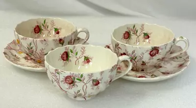 Buy Copeland Spode Rosebud Chintz ~ 3 Cups And 2 Saucers Lot Of 5 ~ England • 37.40£