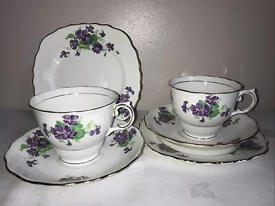 Buy Vintage Pair Colclough Violets Tea Trios, Plates, Cups And Saucers China • 17.49£