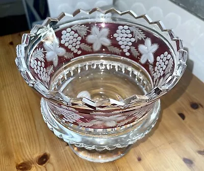 Buy Large Ruby/Cranberry Glass And Cut Crystal Fruit/Punch Bowl. Superb Condition • 49.99£