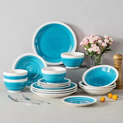 Buy Vancasso ORI 16Piece Dinner Set Porcelain Plate Set Tableware Service For 4 Blue • 53.19£