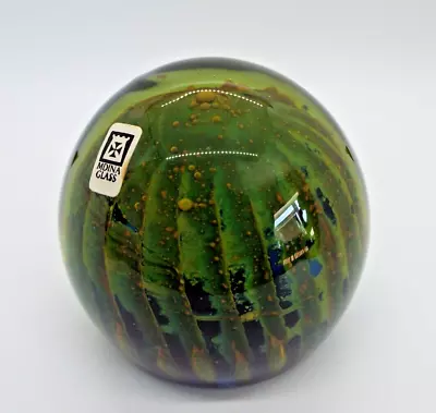 Buy Vintage Mdina Greens, Blue & Yellow Fronds In A Glass Paperweight Signed & Label • 11.95£