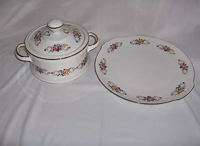 Buy 3 Pc Vintage Limoges China Handled Cake Plate & Covered Dish France Roses NICE • 62.43£