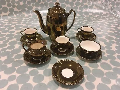 Buy Vintage Gray Pottery Gold Lustre Teapot, 3 Cups, 6 Saucers,milk Jug, Sugar Bowl. • 25£