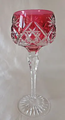 Buy John Walsh Cranberry Overlay Cut Cup Bowl Crystal Hock/Wine Glass. C1930. Signed • 45£