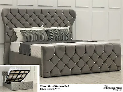 Buy Florentine Ottoman Wing Storage Bed Diamante Buttons  Esupasaver Made In England • 299£