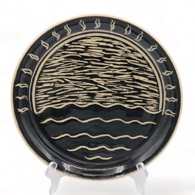 Buy VTG Studio Art Pottery Folk Art Plate Black Nautical Boho Decor Sun Ocean 9.5  • 26.96£
