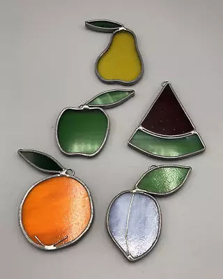 Buy Stained Glass Suncatchers Leaded Fruit Set Farmhouse Vintage Lot Of 5 • 24.08£