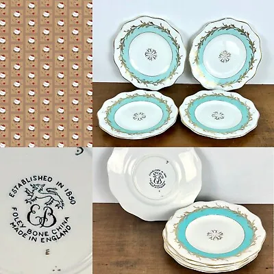 Buy Set Of Four Vintage Foley Plates Turquoise Gold  6’’ 50s Bone China Plates • 32£