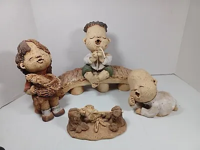 Buy Vintage Korean Pottery Clay Village Boy Girl Baby Fishing Folk Art Campfire • 113.80£