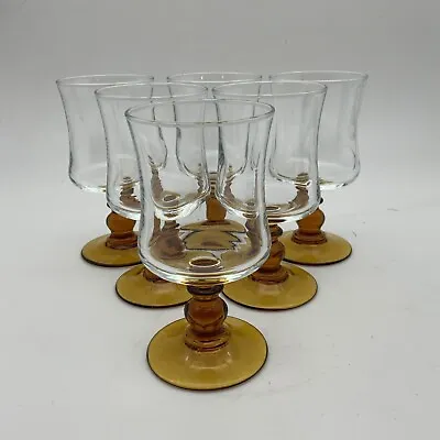 Buy Vintage Sherry Wine Glass Set 6 France Clear Amber Retro 1960s 1970s • 22.95£