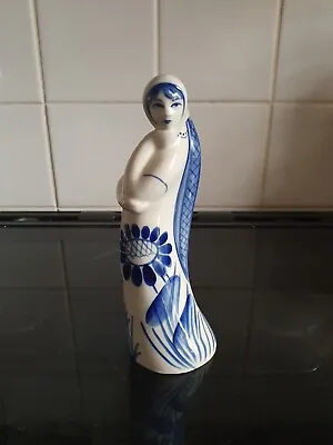 Buy Ghezel USSR Folk Art Blue White Ceramic Russian Lady Figurine  • 15£