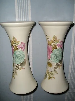 Buy Vintage Pair Of Large Pottery Purbeck Vases  21cm Tall.  Rose And Daisy Design. • 14£