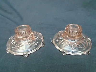 Buy Vintage Anchor Hocking Pair Pale Pink Pressed Glass Tapered Candle Holders • 9.95£