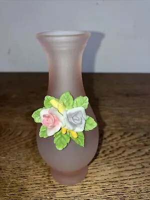 Buy Vintage ??Small Art Deco Pink Glass Vase Matt Finish With Flowers 13cm Tall • 4.99£