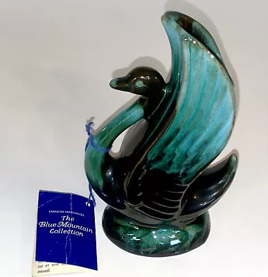 Buy Blue Mountain Pottery Swan Vase Green And Blue Glaze 8” Tall W/Original Tag • 20.73£