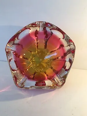 Buy Lovely Vintage Retro 1960s Murano Glass Bowl Clear Cased Cranberry Orange Yellow • 29.99£