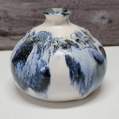 Buy Pottery Vase Hand Glazed White & Navy Blue 3  X 3.5  • 189.40£