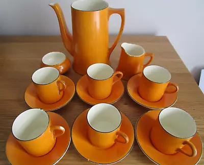 Buy Vintage CROWN DUCAL WARE Coffee Pot,6 Cups,Saucers,Sugar Bowl & Creamer - ORANGE • 10£