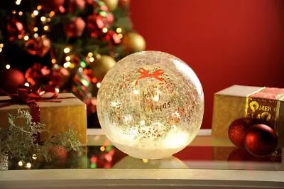Buy Christmas Globe With Bow Crackle Effect Ball Glass Battery Operated Festive • 24.99£