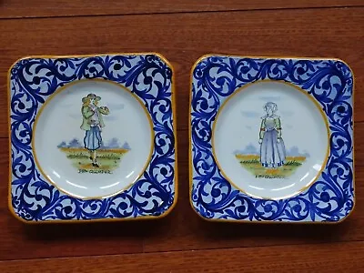 Buy VINTAGE TWO SQUARES PLATES FRENCH  HENRIOT HB QUIMPER  Circa 1930s' • 142.08£