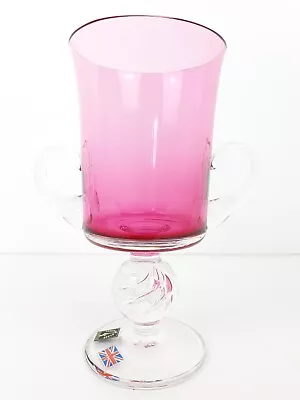 Buy Langham Glass Goblet With Handles Pink, Labelled & Signed 19.3 Cm H • 19.99£