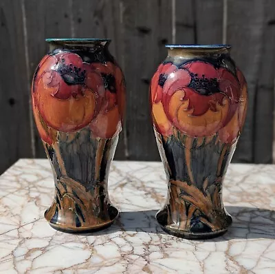 Buy William Moorcroft Pair Of Vases Big Poppy Pattern - 1920s Rare Superb Pottery • 148£