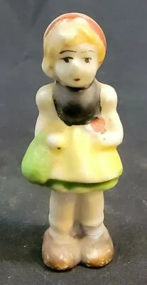 Buy VINTAGE ~ Miniature Ceramic Dutch Girl W/Yellow Dress & Basket - Made In Japan • 10.23£