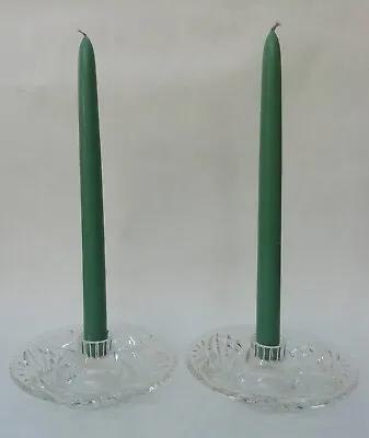 Buy Pair Of Clear Pressed Glass Vintage Round Taper Dinner Candle Holders • 14.99£