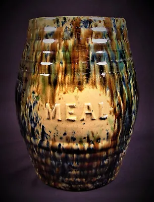 Buy VERY RARE C.1860 MEAL CANISTER WITH TRI-COLOR SPATTER GLAZE YELLOW WARE MINT • 307.12£