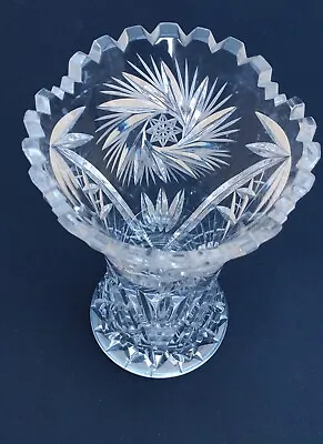 Buy Vintage Heavy Cut Glass Crystal Pin Wheel Star Vase • 10£