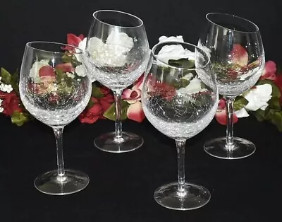 Buy Pier 1 Set Of 4 Reflection Clear Crackle Glass Balloon Wine Goblets Slanted Rim • 90.13£
