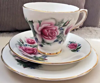 Buy Vintage Royal Sutherland Staffordshire Tea Cup, Saucer & Side Plate Trio - Roses • 6.50£