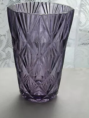Buy Vtg Amethyst / Purple Pressed Moulded Diamond Faceted Glass Beaker Shape Vase • 6.99£