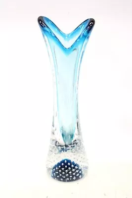 Buy Large Heavy THOMAS WEBB Blue & Clear Glass FLAIR VASE By David Hammond - H18 • 9.99£
