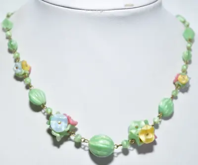 Buy Beautiful Vintage Art Deco Satin Glass Flower Necklace • 34.99£