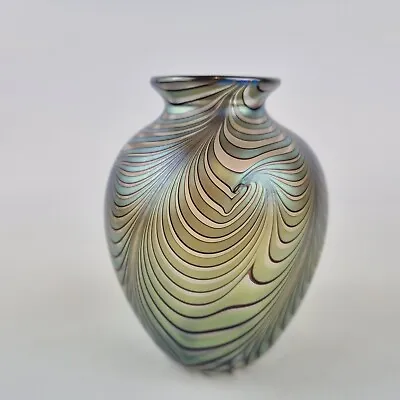 Buy Okra Iridescent Glass Vase Signed By Richard P. Golding 2007 10.5cm High • 95£