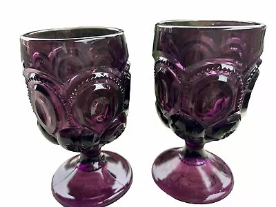 Buy 2 Vintage LE Smith Amethyst Purple Moon And Star Wine Water Goblet 5 7/8   Glass • 61.25£