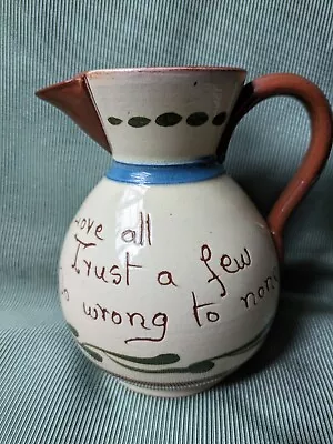 Buy  TORQUAY JUG -MOTTO WARE -RARE Love All Trust A Few Do Wrong To None 11.5x 6cm • 12.99£