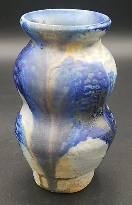 Buy Studio Art Pottery Blue Earth-Tone Glazed Earthenware Vase Signed Design EUC.    • 17£