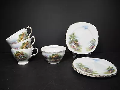Buy 7 Items Vintage Royal Vale Country Cottage 3 Cups 3  Side Plate 1  Sugar Bowl • 14.99£