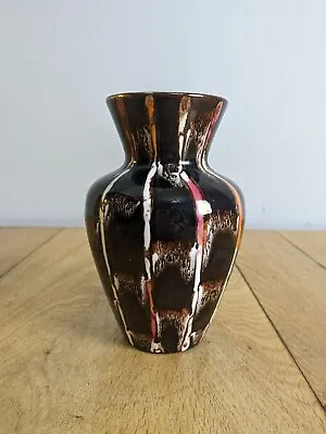 Buy Vintage West German Vase Black Ceramic Streaky Gloss Finish Medium 18cm • 15£