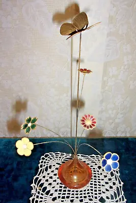 Buy 1950's Noritake Carnival Glass Bud Vase With Enamel Flowers & Butterfly Pins • 96.50£